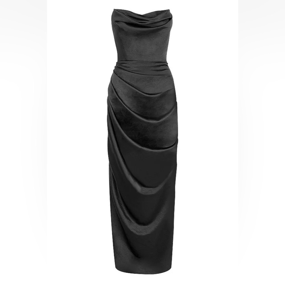 HOUSE OF CB 'Adrienne' Black Satin Strapless Corset Maxi - Picture 2 of 4